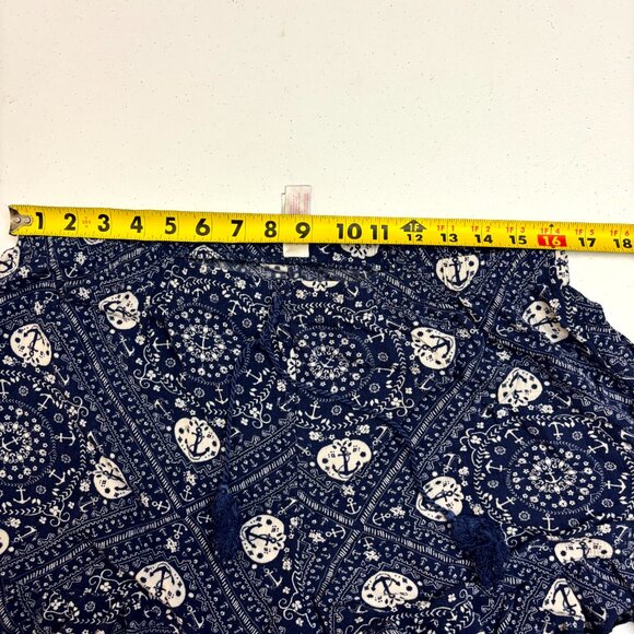 No Boundaries Navy Bandana Print Shorts – Boho Nautical Tassel Trim, XL (15–17) - Picture 6 of 8
